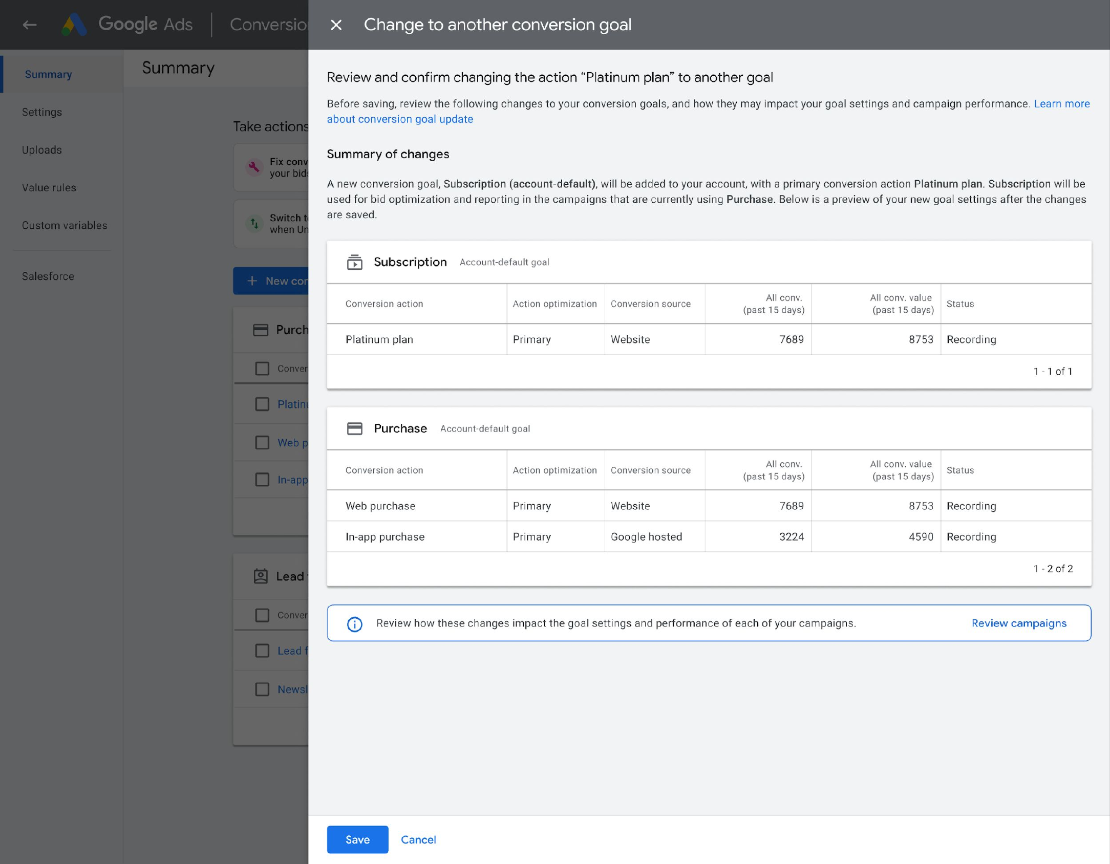 Google Ads — Updating goals after launch (1)