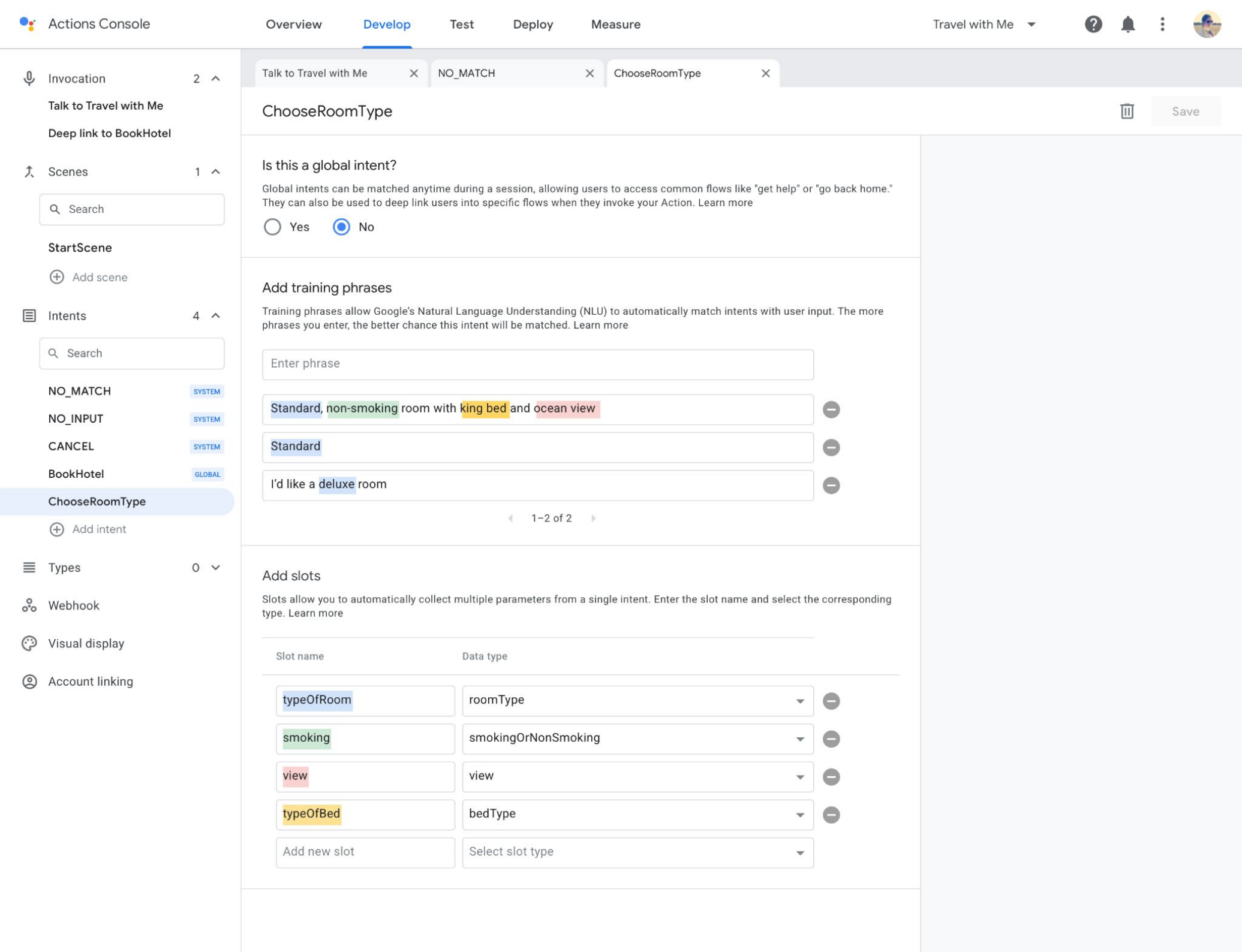 Google Assistant — Conversation builder — Interaction model (4)