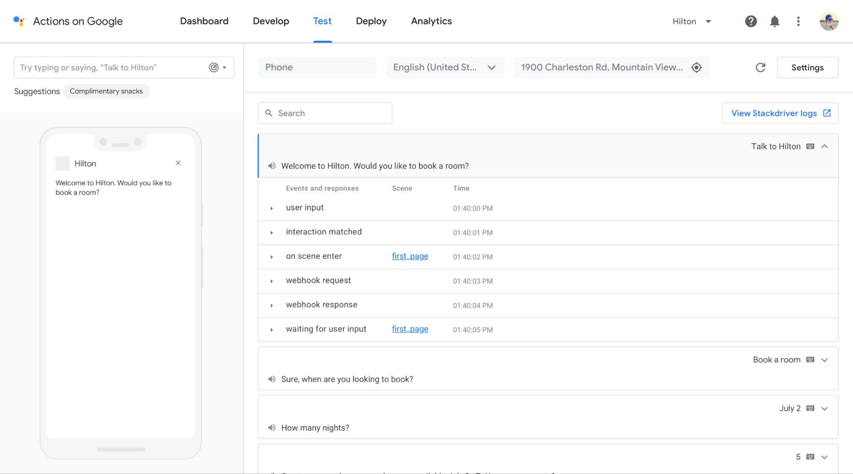 Google Assistant — Conversation builder — Simulator (1)