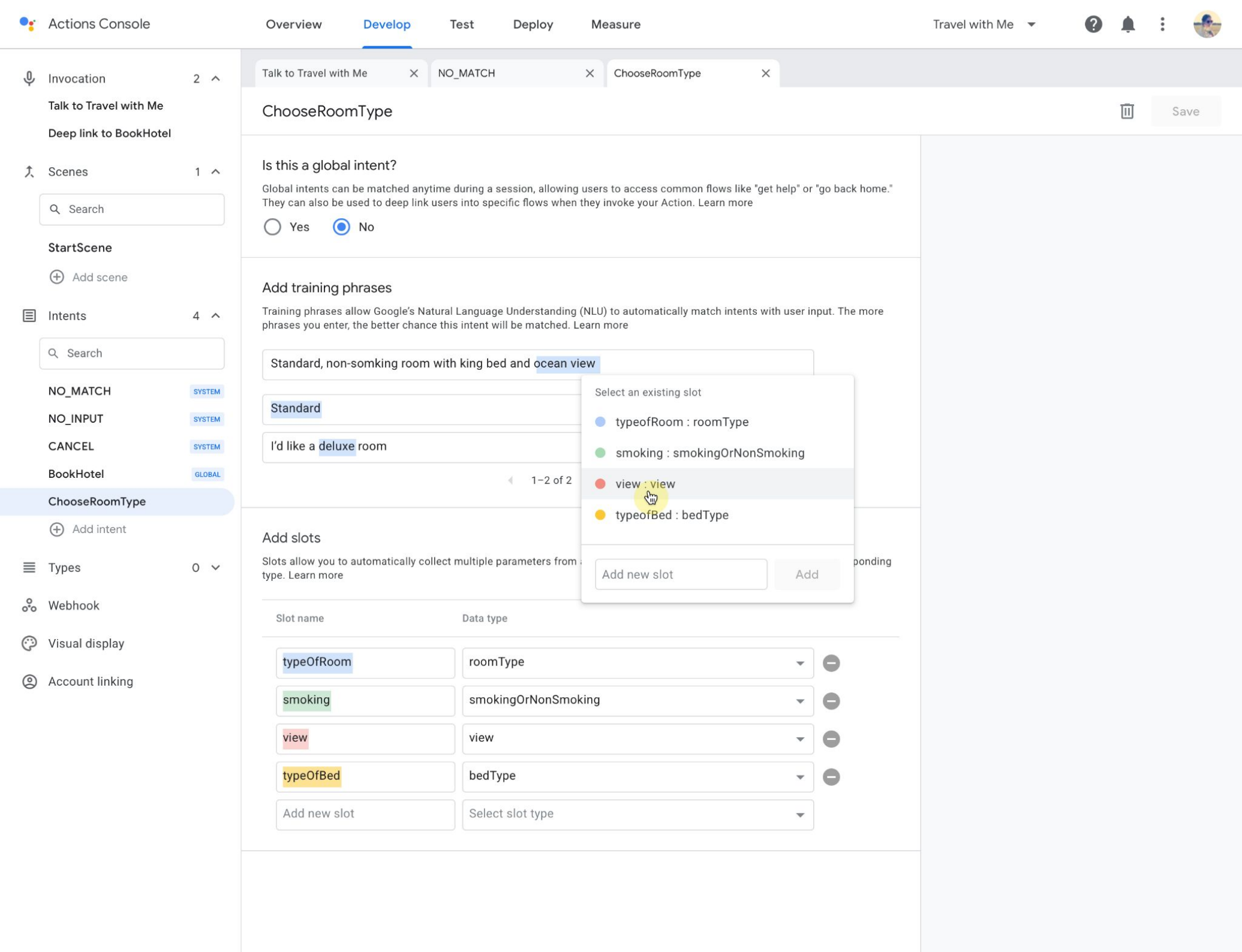 Google Assistant — Conversation builder — Interaction model (5)