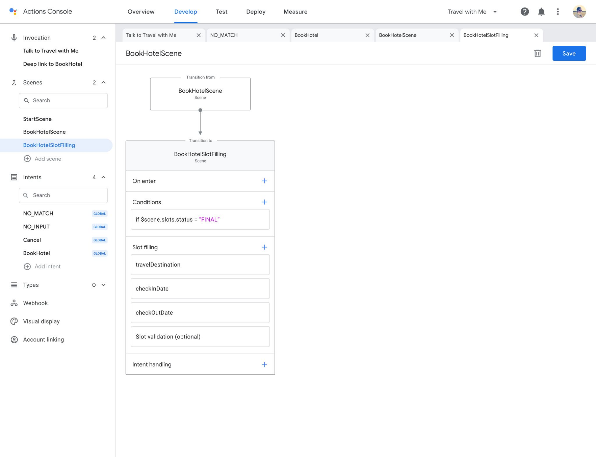 Google Assistant — Conversation builder — Interaction model (7)